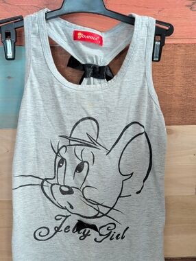 Anna Gray Kids Tank Top with Black Cartoon Mouse Graphic